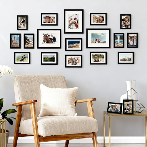 upsimples Picture Frames set of 19, Including 8x10, 5x7, 4x6 Black Frame - color: Black