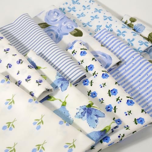 10 Pieces 50x50cm Floral Cotton Fabric Blue Series Patterns Pre-Cut Patchwork Squares for DIY Crafts Sewing Quilting