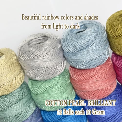 Double Mercerized Egyptian Long Staple Cotton Pearl Thread Ball 10 Grams Rainbow Color 12 Colors per Box for Crochet Hardanger Kniting Hand Sewing,Classic Royal BluePalette - color: Classic Royal Blue Palette