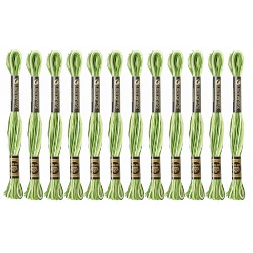 12 Skeins Embroidery Floss, Colorful Embroidery Floss 6 Strands Polyester Variegated Gradient Light Cross Stitch Thread for Sewing, Gradient Light Green - color: Gradient Light Green