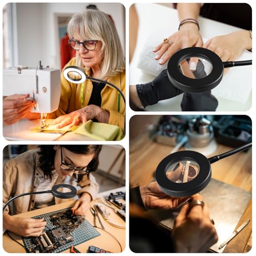 LALISU Clip on Lamp, 5X Magnifying Glass with Light LED Desk Clip Lamps - color: Black with magnifying
