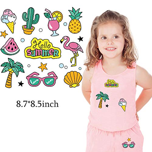Kids Iron on Patches Appliques Stickers Summer Travel Series Cartoon Heat Transfer Stickers for Clothing, Jeans, Bag, Shoes,T-Shirt with A-Level Washable DIY 4PCS 60+ Patterns - color: Summer