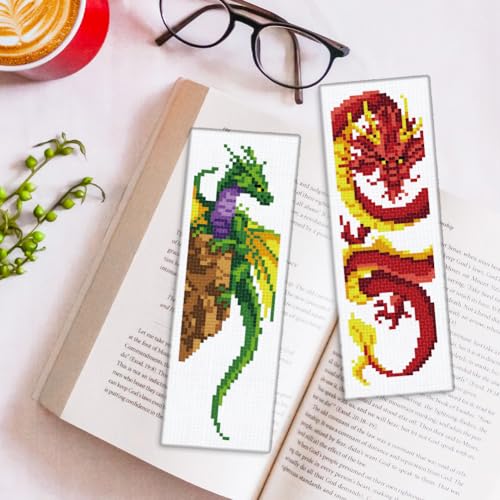 ORIGACH 6 Set Dragon and Loong Cross Stitch Bookmark Kit for Beginner - style: Dragon and Loong