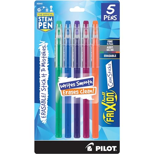 Pilot, FriXion ColorSticks Erasable Gel Ink Pens, Fine Point 0.7 mm, Pack of 5, Kelly Green, Blue, Purple, Magenta & Salmon Pink - size: 1 Count (Pack of 1)