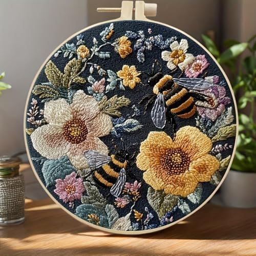 Embroidery Kit for Beginners,Adults DIY Starter Kit,Cross Stitching with Flower Stamped Patterns,Hoop,Tools,Colorful Threads with Needles-B - color: B-Two Flower