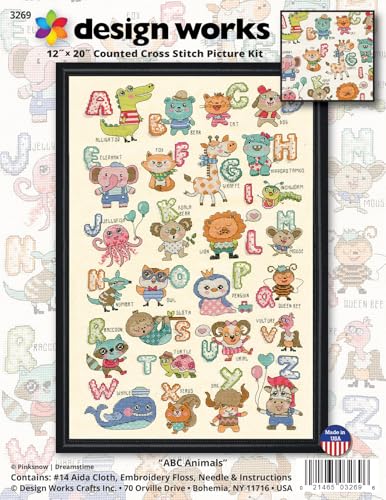 Design Works Crafts ABC Cute Animals, 12 X 20 Counted Cross Stitch Kit, Multicolour