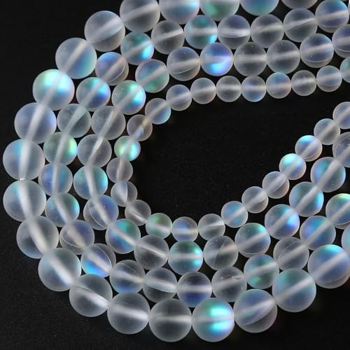 120PCS 6MM Aurora Moonstone Crystal Glass Beads Gem Round Loose Beads for Jewelry Making DIY Bracelet 2 Strands 32" - color: Aurora Moonstone, size: 6mm