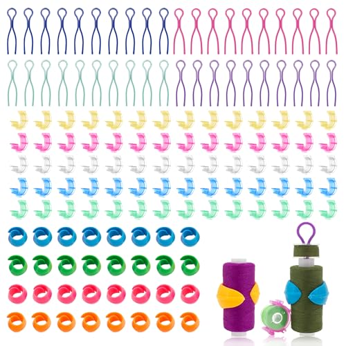 142pcs Bobbin Thread Organizing Clips Set Bobbin Thread Buddies Kit Spool Huggers Thread Holders Colorful Sewing Products Sewing Machine Quilting Supplies for Spool Organizing (Multicolor-142pcs) - color: Multicolor-142pcs
