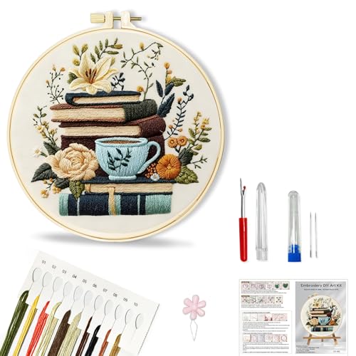 Huacan Flowers Embroidery Kit for Beginners Stamped Books and Flowers Pattern Cross Stitch Kit with Instructions