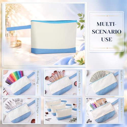 Silkfly 15 Pcs Cotton Canvas Makeup Bags Cosmetic Zipper Bags 10.2 x 5.5 x 2'' Blank DIY Pouch Bulk Pencil Case with Bottom Travel Toiletry Pouch for Women Craft Decor Gift (Beige and Light Blue) - color: Beige and Light Blue
