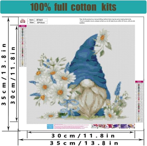 Tiwabb 4 Pack Gnome Flower Stamped Cross Stitch Kits for Adults Beginners - color: 4 Pack Gnome13.8x13.8-12x16in