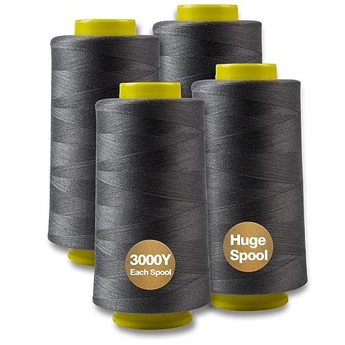 Dark Gray Serger Thread, All-Purpose Thread for Sewing, Polyester, 4 Cones of 3000 Yards Each Spool for Sewing Machine - color: 4 dark gray