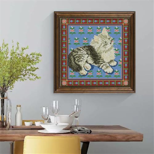 JOYSEWING Stamped Counted Cross Stitch Kits,Cross Stitch Ornament Kits for Adults Beginners, Counted Embroidery Needlepoint Kits DIY Gift Home Decor 11CT (Persian cat(Printed) 16.93 x16.93 inch) - color: Persian cat(Printed) 16.93 x16.93 inch
