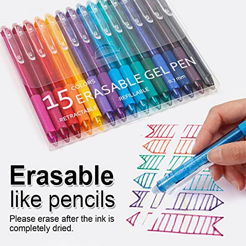 Vanstek 15 Colors Retractable Erasable Gel Pens Clicker, Fine Point(0.7), Make Mistakes Disappear, Premium Comfort Grip for Drawing Writing Planner and School Supplies - color: Multicolor