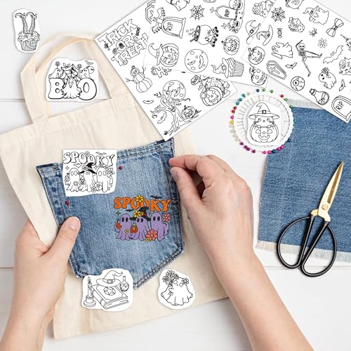 Water Soluble Stabilizer Embroidery Pattern - Halloween Stick & Stitch Embroidery Paper Wash Away, Ghost, Pumpkin Hand Sewing Embroider Patterns for Jean Bag T-Shirt (4 Sheets) - style: Ghost905
