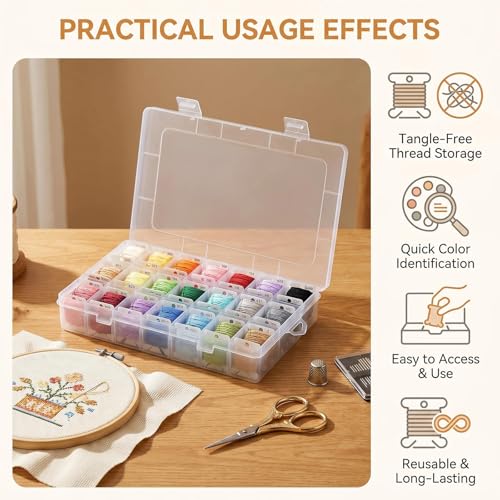 Embroidery Floss Cross Stitch Organizer Box Set 50 Pcs White Plastic Floss Bobbins Set Embroidery Thread Bobbins with Organizer Storage Box and 552 Pcs Floss Number Stickers