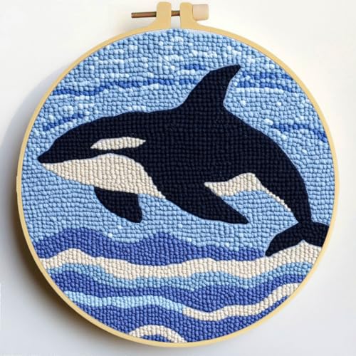 Punch Needle Kits Orcas Killer Whale and Sea 20x20cm-2
