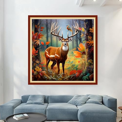 Magxvouy Cross Stitch Kits Stamped Full Range of Embroidery Kits,Cross Stitch Patterns Needlework Kits for Beginners 11CT Printed Kits&Forest Deer 18x18 inch - color: Artcolor02