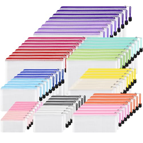 EOOUT 64pcs Mesh Zipper Pouch Bags, 8 Sizes Plastic Bags, 15 Colors - style: Multicolor-64pcs