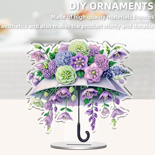 POETRYDRAW DIY Diamond Art Ornament Desktop Kit Umbrella Flower, Stand Up Acrylic Diamonds Painting Ornament for Adults, 5D Special Diamond Gem Craft Tabletop Placement Board Kit - color: Umbrella Flower