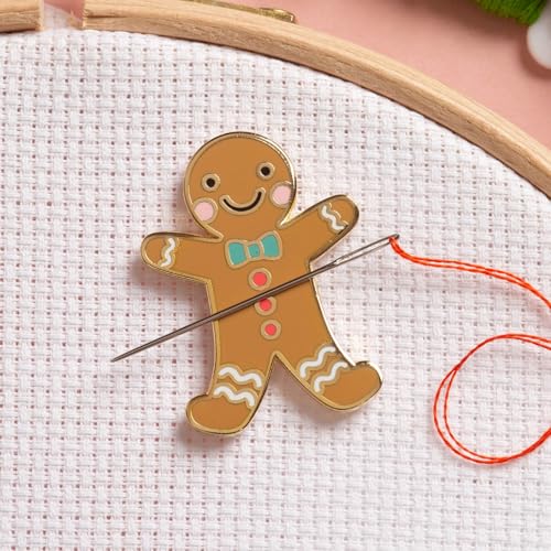 Caterpillar Cross Stitch Needle Minder - Gingerbread Man for Cross Stitch, Sewing, Embroidery and Needlework Accessories, Enamel and Magnetic