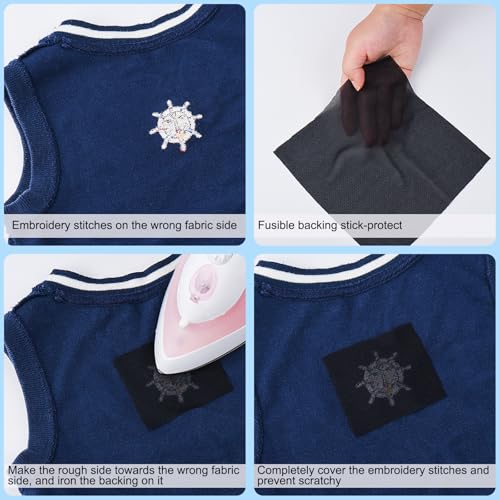 Fusible Iron-on Embroidery Backing Interfacing - 7" x 7", 100 Precut Sheets - color: Black, size: 7" x 7" 100pcs