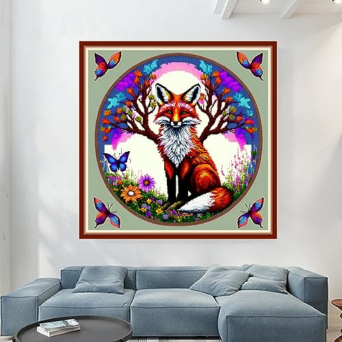 Dimensean Stamped Cross Stitch Kits Full Range of Embroidery Patterns Starter Kits for Beginners Adult DIY Cross Stitches Needlepoint Kits 11CT-Wreath Fox 17.7x17.7 inch - color: Pattern Style 06