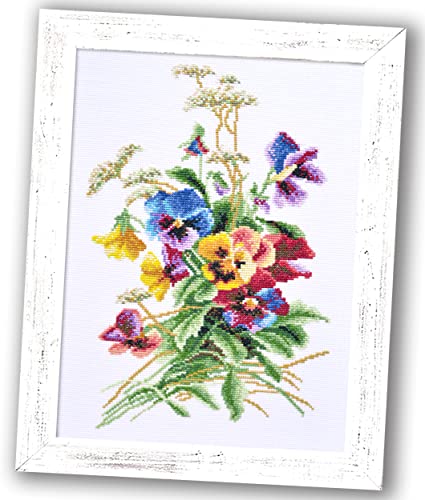 Povitrulya Summer Flowers - Embroidery Set - DIY Counted Cross Stitch Kit with Paper Pattern, 14 Count Aida Canvas and Pre-Sorted Floss - color: Summer Flowers