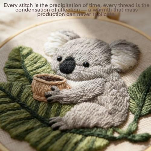 HCANPER Cute Koala Embroidery Starter Kit,DIY Needle Punch Kit, Punch Needle Kits for Beginners,Include Pre-Printed Fabric,Tools,Embroidery Hoop,Threads. (Coffee) - color: Coffee