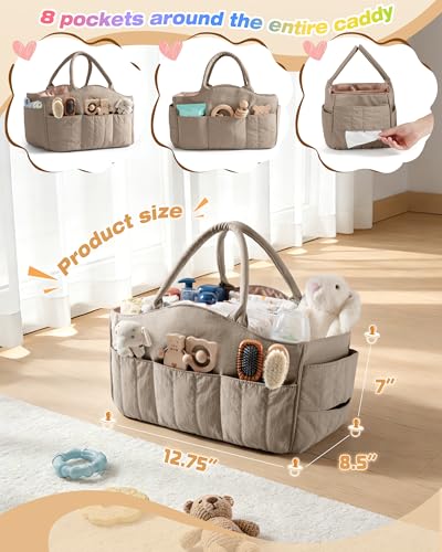Marscamd Quilted Baby Diaper Caddy with Detachable Divider and Wipes Pocket - color: Camel