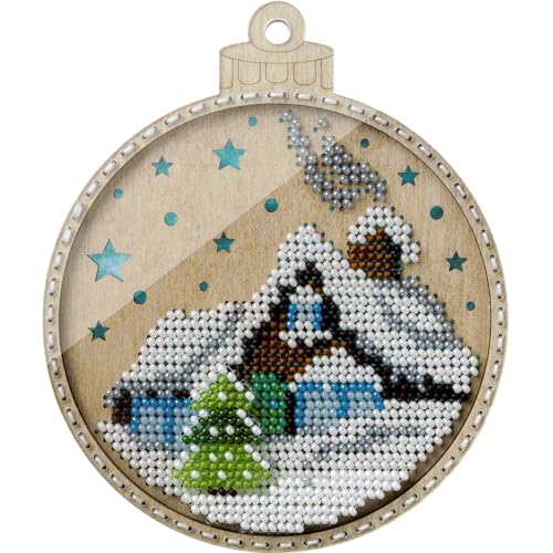 Wizardi Wonderland Crafts Bead Embroidery kit on Wood FLK-366 - color: House and White Snow