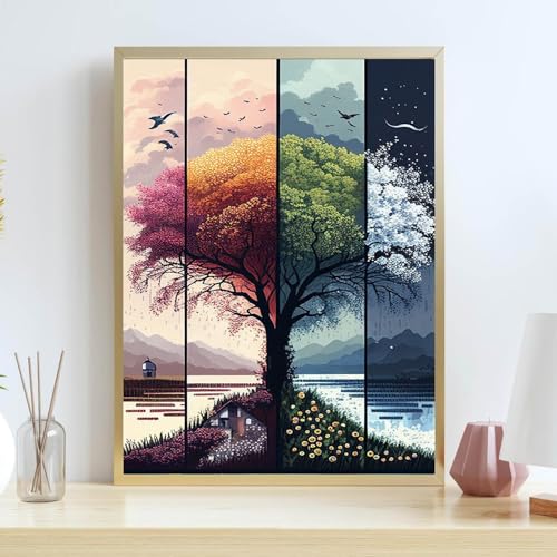 Tree Stamped Cross Stitch Kits for Beginners Adults,Landscape Dimensions Needlepoint Art Crafts,Counted Cross Stitch Kits Embroidery Kits for Beginners Adults for Home Decor 11.8x15.7inch - color: Cross Stitch-1011-4