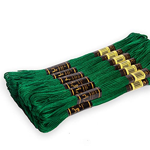12 Pieces Emerald Green 923 Premium Embroidery Thread | 100% Egyptian Cotton Premium Skeins | Cross Stitch Embroidery Floss | Oeko TEX Certified Stranded Cotton (Emerald Green) - color: Emerald Green