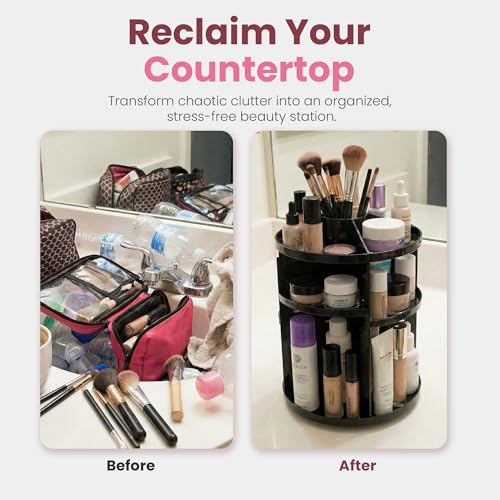 Masirs 360 Rotating Makeup Organizer Countertop, Adjustable Shelf, Black - color: Black