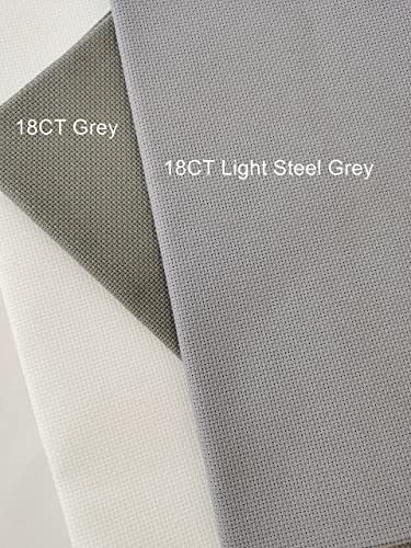 KCS 4/6 pc of 12" x 18" 18CT Counted Cotton Aida Cloth Cross Stitch Fabric (4 pc, Light Steel Grey) - color: Light Steel Grey, size: 4 pc