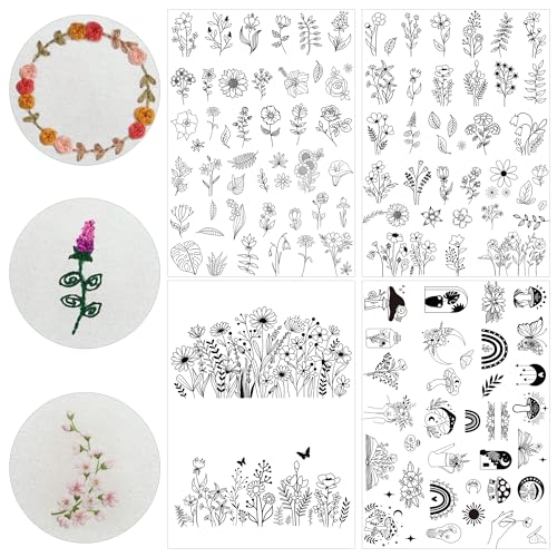 Water Soluble Embroidery Patterns, Stick and Stitch Paper for Sewing - style: Boho flower