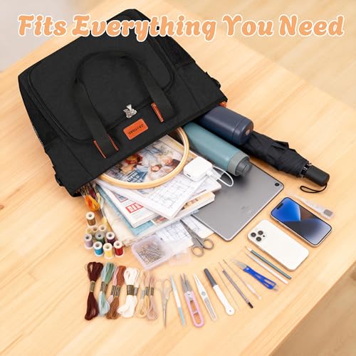 CROTIRAD Embroidery Bag Organizer for Cross Stitch Kits with Shoulder Strap - color: Black