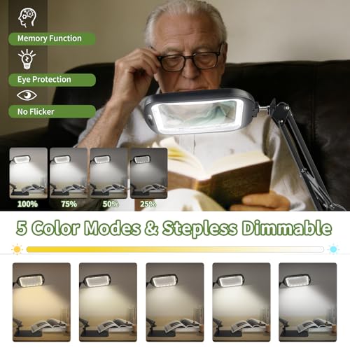 ‌10X 30X Large Square Magnifying Glass with Light and Stand/Clamp
