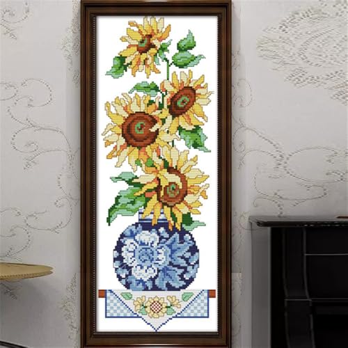 JOYSEWING Sunflowers Stamped Cross Stitch Kits Printed Embroidery Needlework Starter Kits for Beginners11CT Embroidery Patterns Art Crafts DIY Needlepoint Kit- Sunflower in vase(11CT) 9.06 ×21.26 inch - color: Sunflower in vase(11CT) 9.06 ×21.26 inch