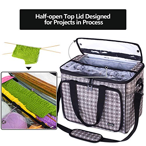 Teamoy Knitting Bag, Yarn Storage Organizer Crochet Bag Tote, Gray Dots - color: Gray Dots