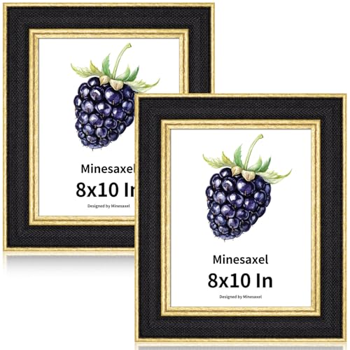 8x10 Picture Frame - Black Fabric & Vintage Gold Border HD Real Glass with Easel for Tabletop/Wall (Family Photos, Modern Decor 2 Pack) - color: Black-2pcs, size: 8x10