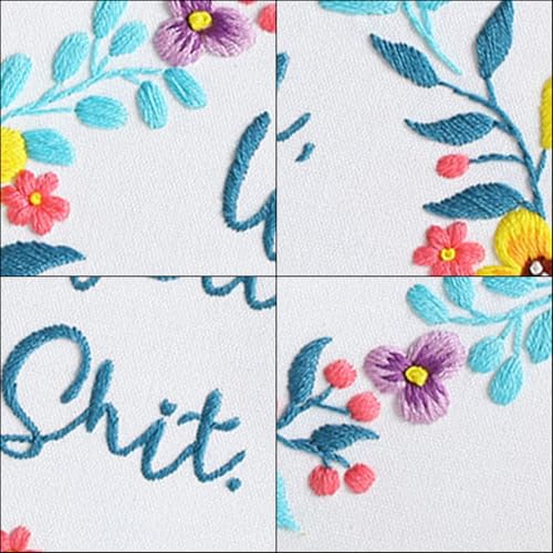 Louise Maelys Embroidery Kit for Beginners Floral Quote Wreath Craft - color: Pattern 19