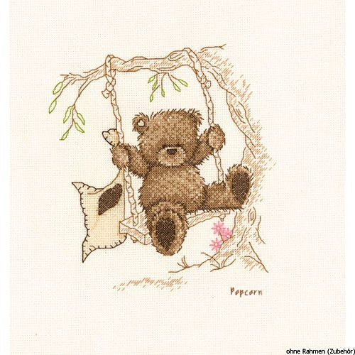 Vervaco Counted Cross Stitch Kit Popcorn Bear Swing 6.4" x 6"
