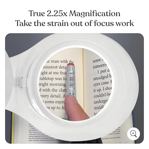 Brightech LightView PRO Magnifying Desk Lamp, 2.25x Light Magnifier, Adjustable Magnifying Glass with Light for Crafts, Reading, Close Work - White