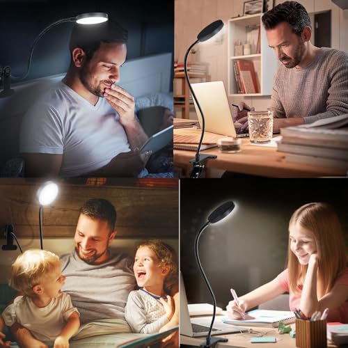 Desk Lamp, 8W 66 LED Reading Light for Bed,Eye Caring Metal Clip Lamp Black - color: Black