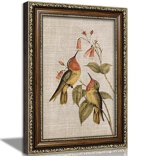 PZBPIUY Hummingbird Floral Framed Wall Art, Vintage Bird Flower Prints - color: Hummingbird, size: 11"L x 9"W