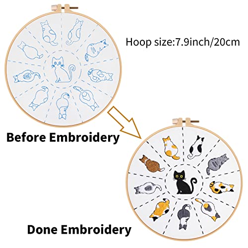 Louise Maelys Cute Cat Embroidery Kit for Beginners DIY Gift Craft - color: kit-2