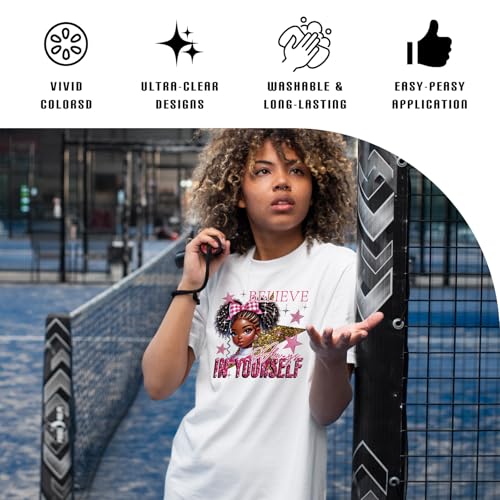 Dazoratix Black Girl Iron on Transfers - 24 Sheets African American Girls DTF Ready to Press Heat Patches Vinyl Designs Stickers Decals for T Shirts Clothes Hoodies Hat DIY Crafts Applique Decorations - style: Black Girl