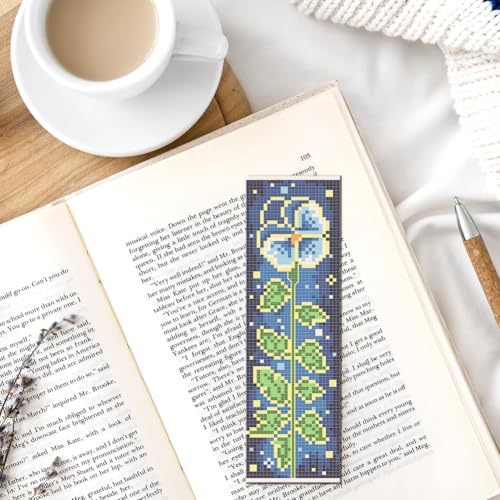 FREEBLOSS 6 Set Cross Stitch Bookmark Kit 11 CT Stamped Cross Stitch Kit DIY Embroidery Bookmark Kits for Adult Beginners with Instructions, Brightly Flowers Pattern, 6 x 20 cm/8" x 2.4" - style: Bright Edged Flowers