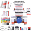 Poolin EOM 15-Needle Embroidery Machine | Starter Plus Bundle – Includes 40 Thread Kit, 144pcs Bobbins, Cut Away & Tear Away Stabilizers, Tool Set